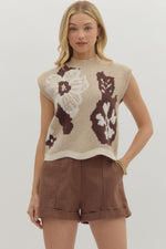 Entro Floral Muscle Sleeve Sweater In Oatmeal