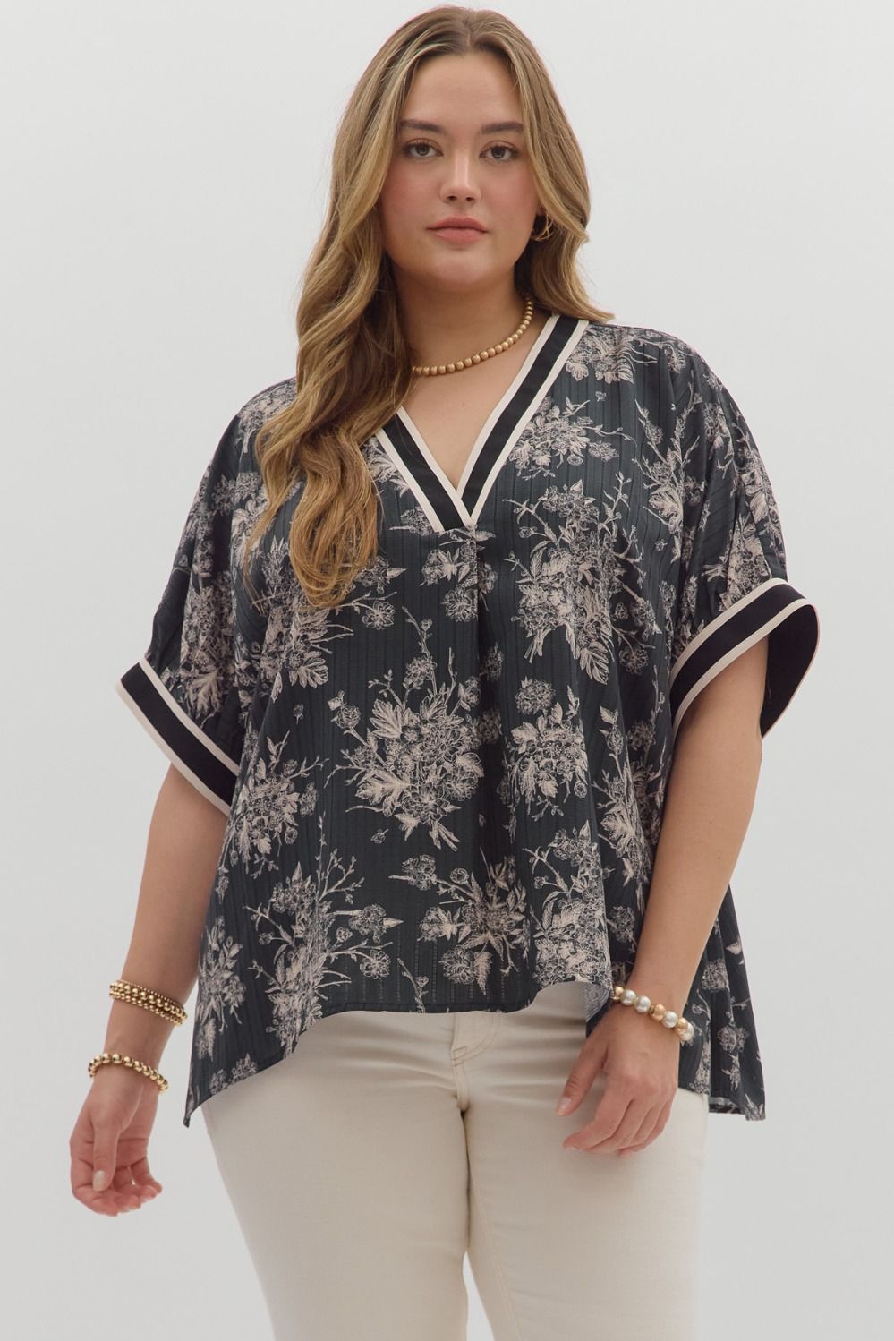 Entro Floral Oversized Pullover Dolman Top In Black PLUS Sizes