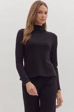 Entro Solid Long Sleeve Mock Neck Sweater Top In Black