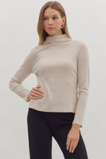 Entro Solid Long Sleeve Mock Neck Sweater Top In Pearl