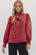 ENTRO Long Sleeve Red Plaid Button Up