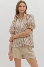 ENTRO Stripe Half Zip Top In Caramel