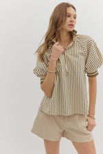 ENTRO Stripe Half Zip Top In Olive