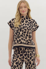 Entro Animal Print Mock Neck Sweater Top In Black