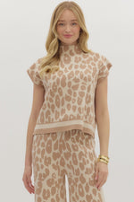 Entro Animal Print Mock Neck Sweater Top In Taupe