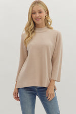 Entro Solid Mock Neck 3/4 Sleeve Sweater In Oatmeal