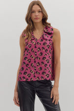 ENTRO Leopard Print Sleeveless Top In Hot Pink
