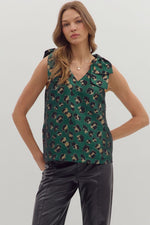 ENTRO Leopard Print Sleeveless Top In Hunter Green