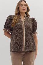 Entro Leopard Print Puff Sleeve Top In Mocha PLUS Sizes