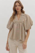 Entro Striped Dolman Sleeve Top In Caramel