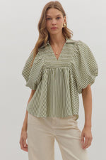 Entro Striped Dolman Sleeve Top In Olive