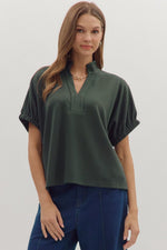 Entro Short Sleeve V Neck Collar Top In Forest *COMING SOON*