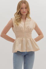 Entro Solid Sleeveless Top With Smocked Waist In Ecru