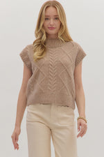 Entro Solid Cap Sleeve Mock Neck Sweater In Oatmeal