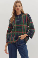 Entro Plaid Long Sleeve Mock Neck Sweater In Navy