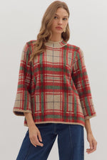 Entro Plaid Long Sleeve Mock Neck Sweater In Plaid