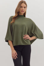 Entro Solid Mock Neck 3/4 Sleeve Top In Olive *COMING SOON*