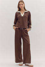 Entro Solid Long Sleeve Knit Top With Contrast Stripe In Brown *COMING SOON*