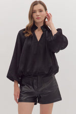 Entro Solid Balloon Sleeve V Neck In Black *COMING SOON*