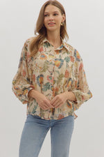 Entro Floral Print 3/4 Sleeve Button Down Top In Ecru *COMING SOON*