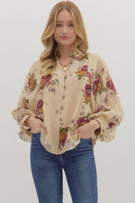 Entro Floral Print Long Sleeve Button Down Top In Ecru *COMING SOON*