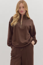 ENTRO Solid Long Sleeve Top With Half Zip In Espresso *COMING SOON*