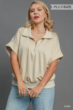 Umgee Luxeknit Relaxed Half Zip Pullover In Ecru PLUS Sizes