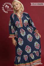 Umgee Flower Patch Floral Print Midi Dress In Midnight PLUS Sizes