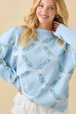 Main Strip Coquette Ribbon Sweater In Blue