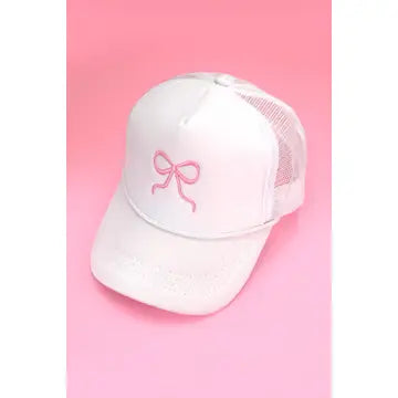 Wall To Wall Accessories-Embroidery Ribbon Bow Trucker Hat Cap