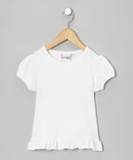 Barefoot White Puff Short Sleeve Girls Shirt (ONLINE ONLY FINAL SALE)
