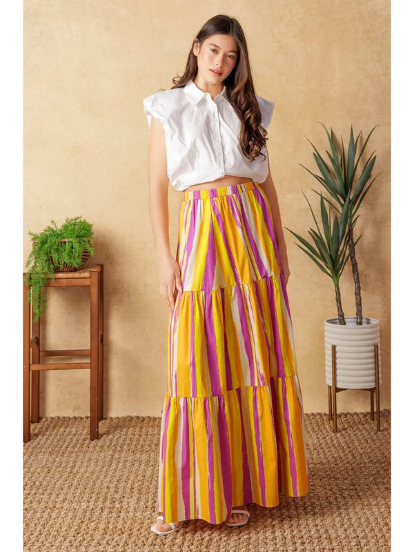 Yellow/Pink Poplin Maxi Skirt