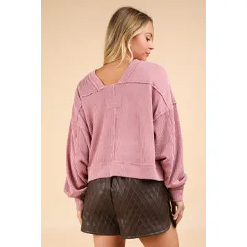 Two Tone Otto Ribbed Oversized Soft Comfy Knit Top