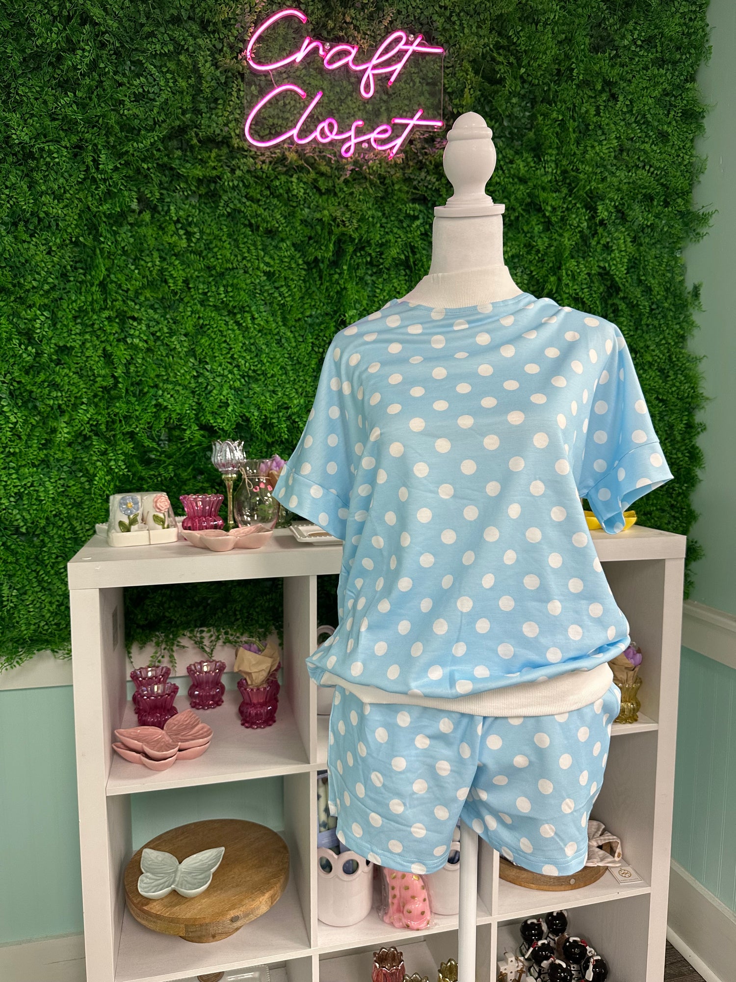 Barefoot Ladies Blue Polka Dot Short Set