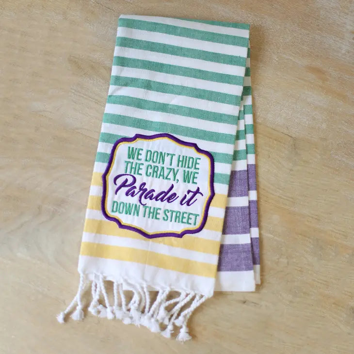 Hide the Crazy Stripe Hand Towel Purple/Green/Yellow 20x28