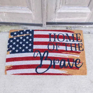 Home of the Brave Coir Doormat Red/White/Blue 30x18