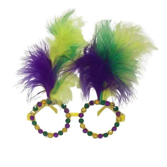 Glasses with Purple, Green and Gold Feathers, Sequins