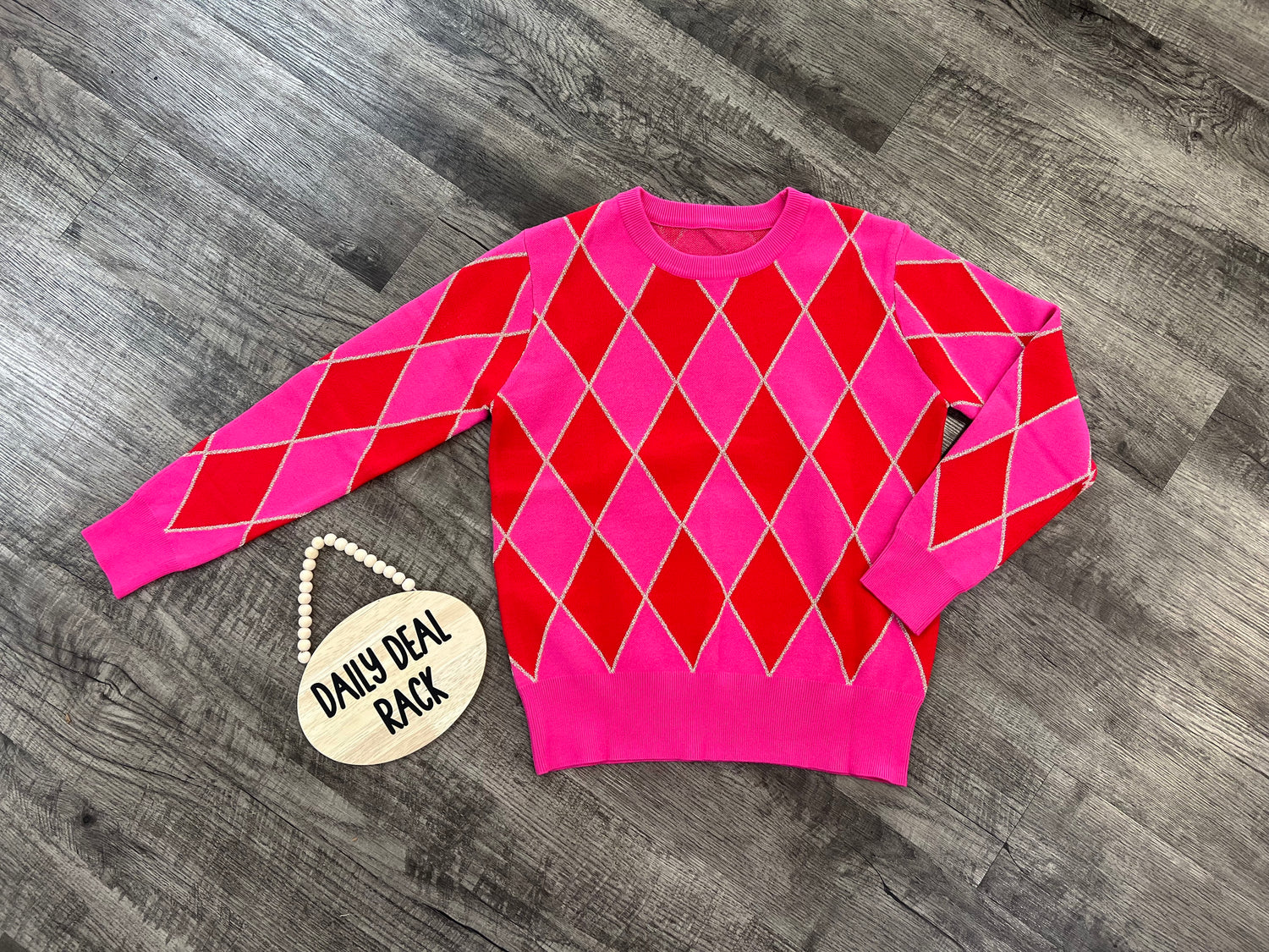 Barefoot Pink & Red Sweater With Glitter Trim *Final Sale*
