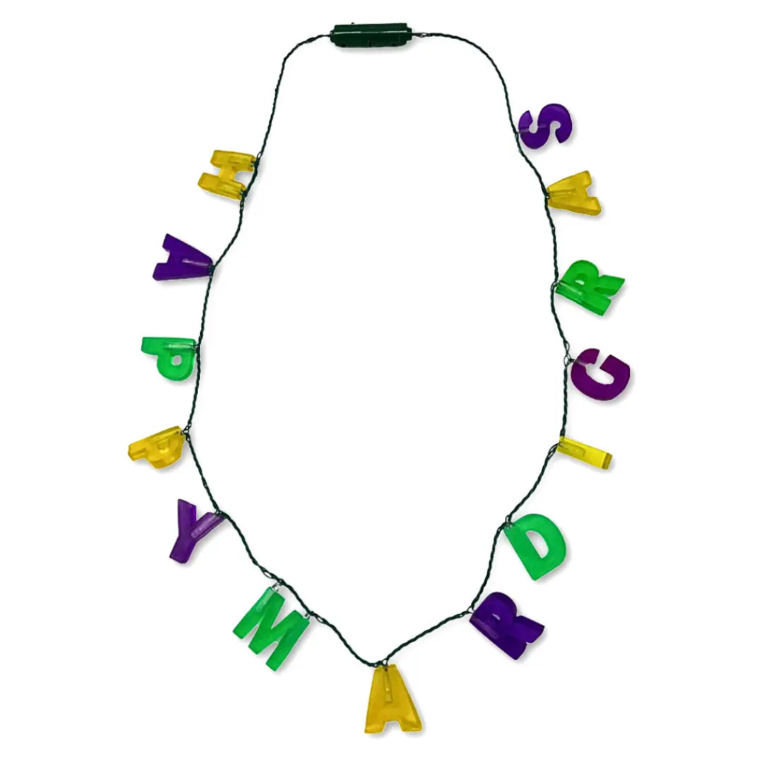 Led "Happy Mardi Gras" Necklace -3 Flashing Modes