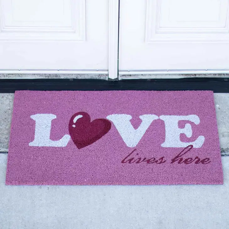 Love Lives Here Coir Doormat Pink/White 30x18 (IN-STORE ONLY)