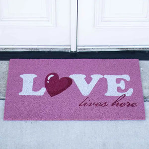 Love Lives Here Coir Doormat Pink/White 30x18
