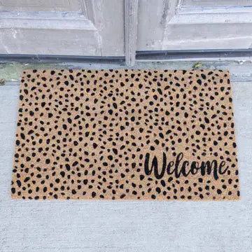 Welcome Cheetah Coir Doormat Natural/Black 30x18