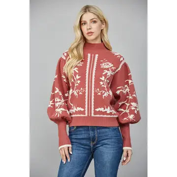 Fate- Dramatic Ballon Sleeve Mock Neck Sweater