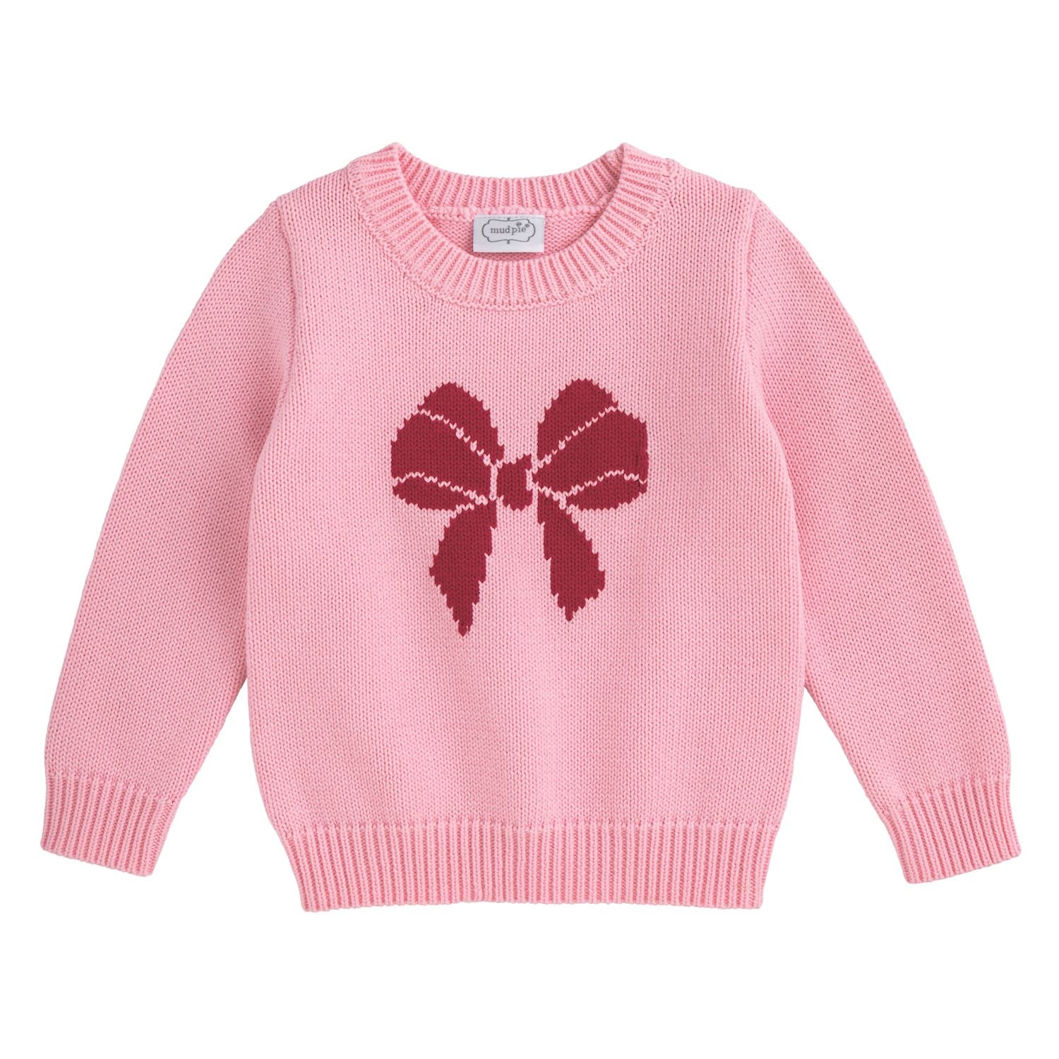 Mudpie- Pink Bow Crewneck Sweater 