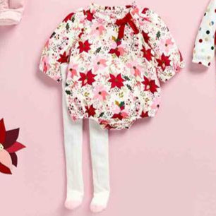 Mudpie- Poinsettia Bubble & Tights Set 