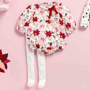 Mudpie- Poinsettia Bubble & Tights Set #10710094