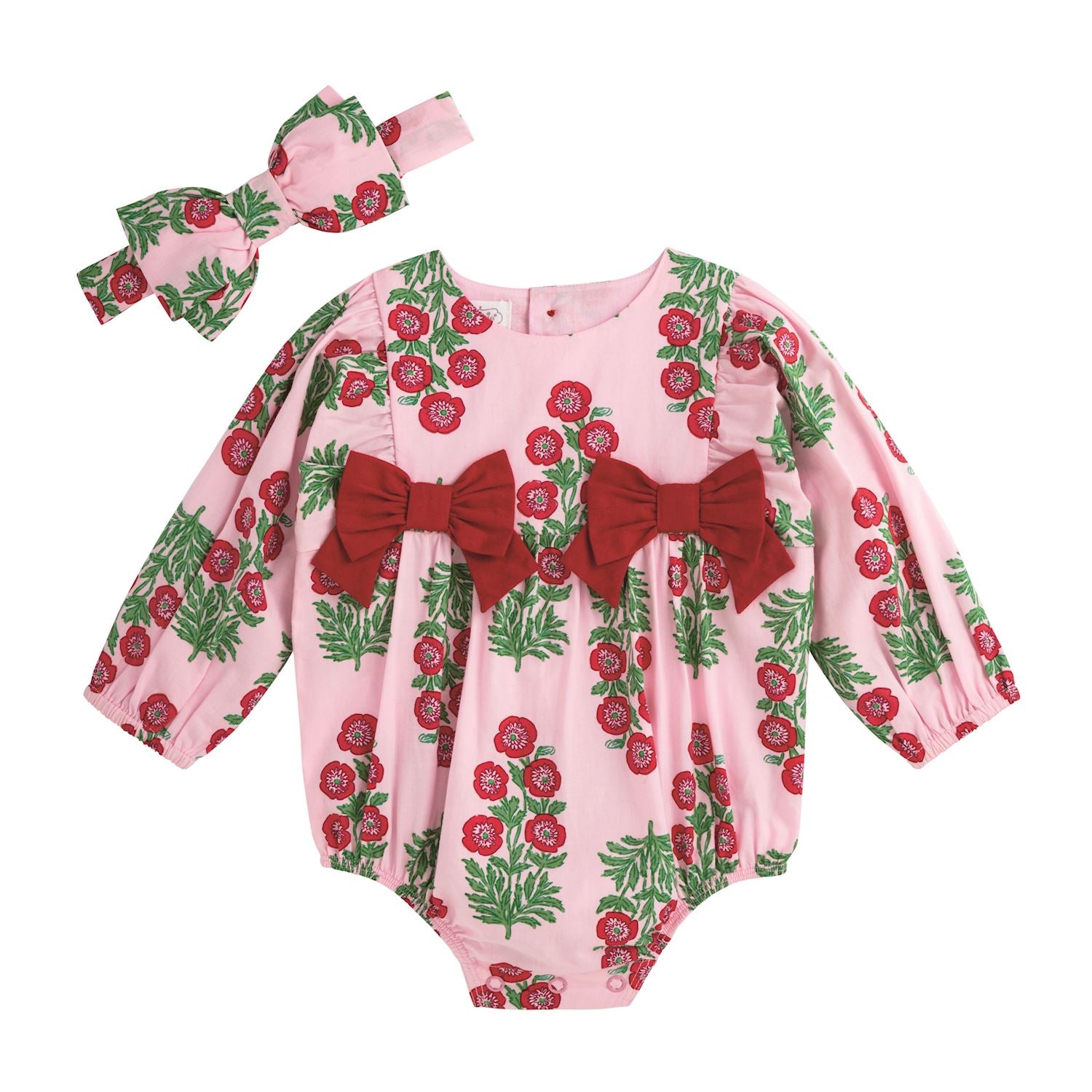 Mudpie- Christmas Block-Print Bubble & Headband Set 