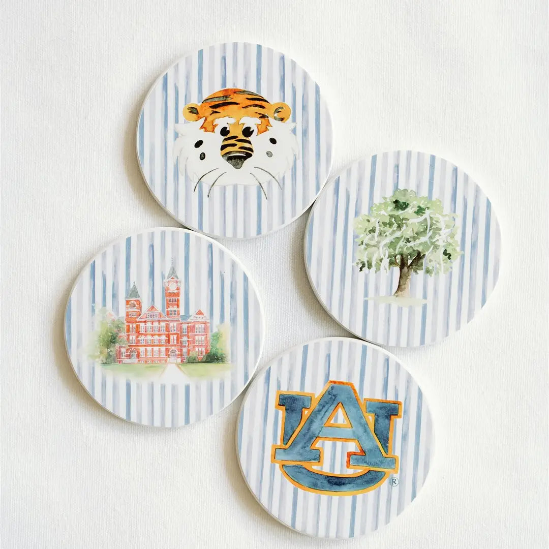Ceramic Auburn Striped Coasters
