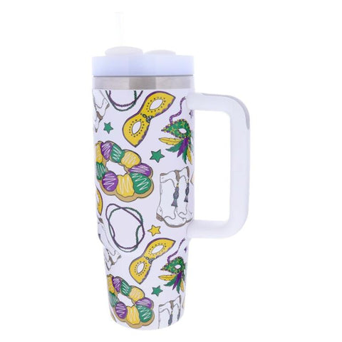 Jane Marie- Mardi Gras 30 Oz. Tumbler With Straw and Handle