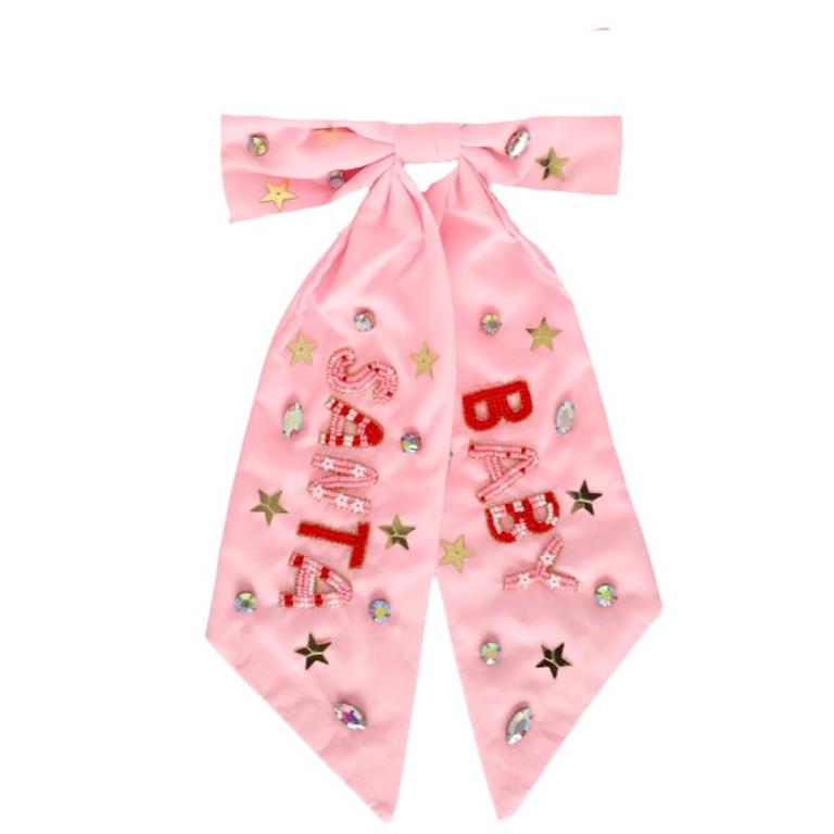 Jane Marie  Pink Satin Beaded "Santa Baby" Hair Bow